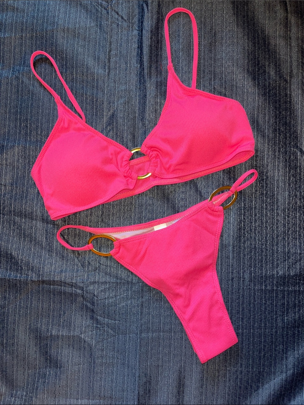 Hot Pink Ring-Accent Bikini Set - Women Swim